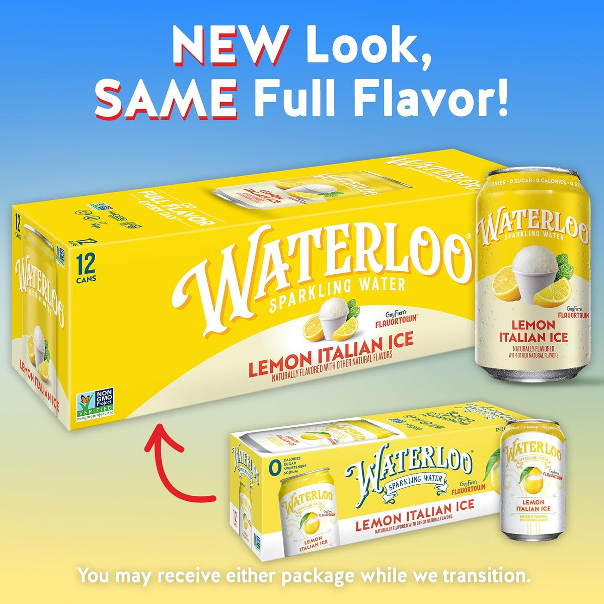 Waterloo Lemon Italian Ice zero sugar sparkling water cans