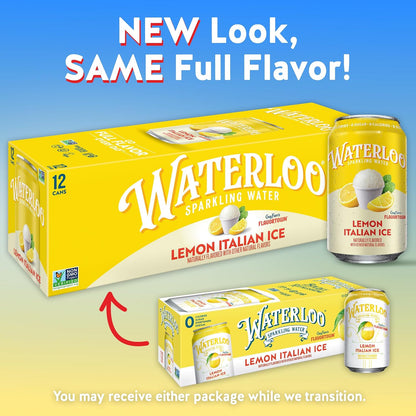 Waterloo Lemon Italian Ice zero sugar sparkling water cans