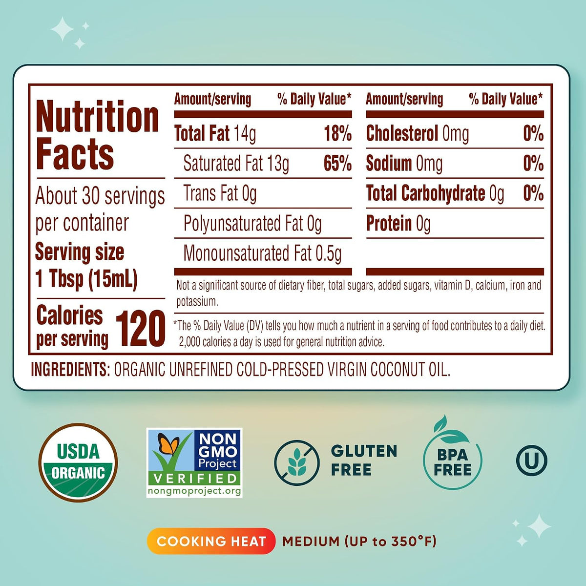 Nutiva non-GMO coconut oil for cooking and baking