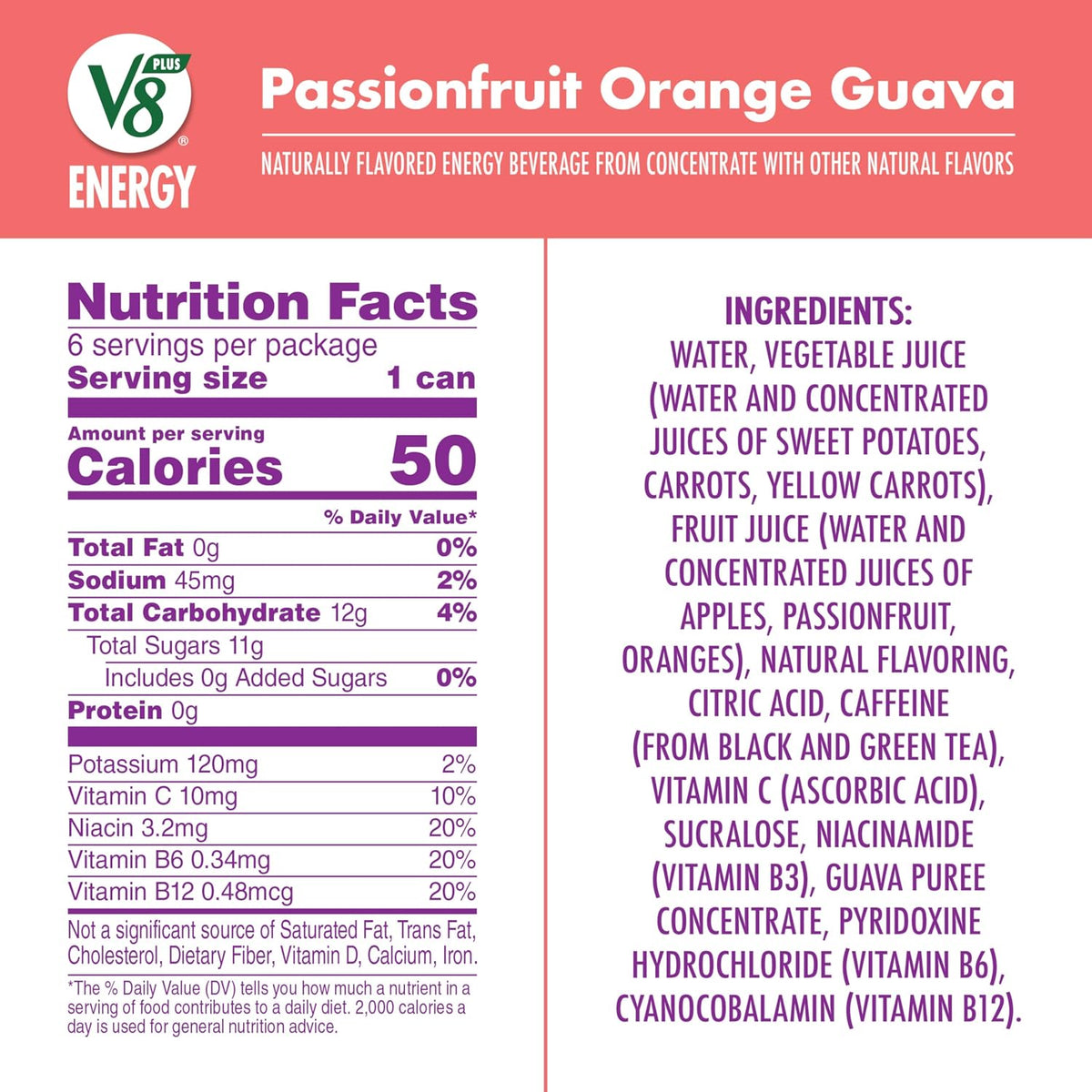 Passionfruit orange guava V8 energy drink packaging