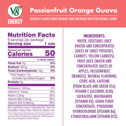 Passionfruit orange guava V8 energy drink packaging