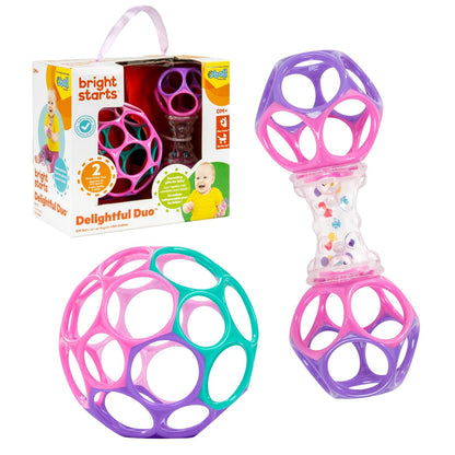 Bright Starts Oball Shaker rattle with pink and purple ends