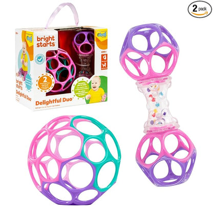 Bright Starts Delightful Duo pink Oball baby toy gift set