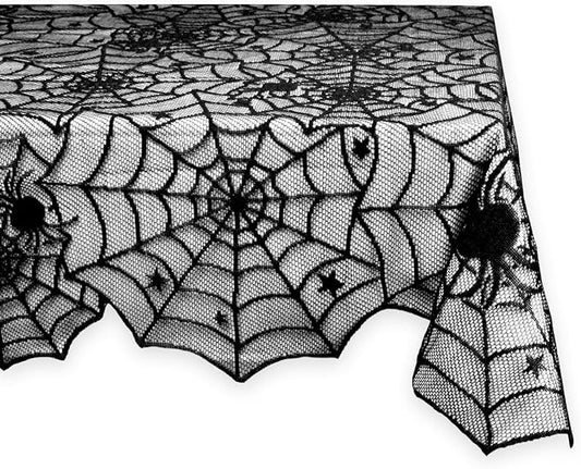 DII black Halloween lace tablecloth with spider web design