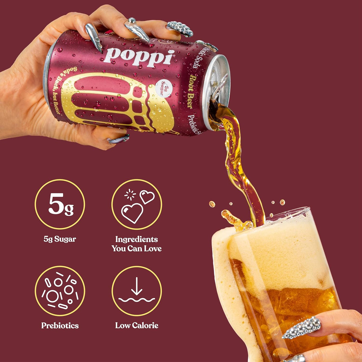 12 pack of poppi root beer prebiotic soda cans