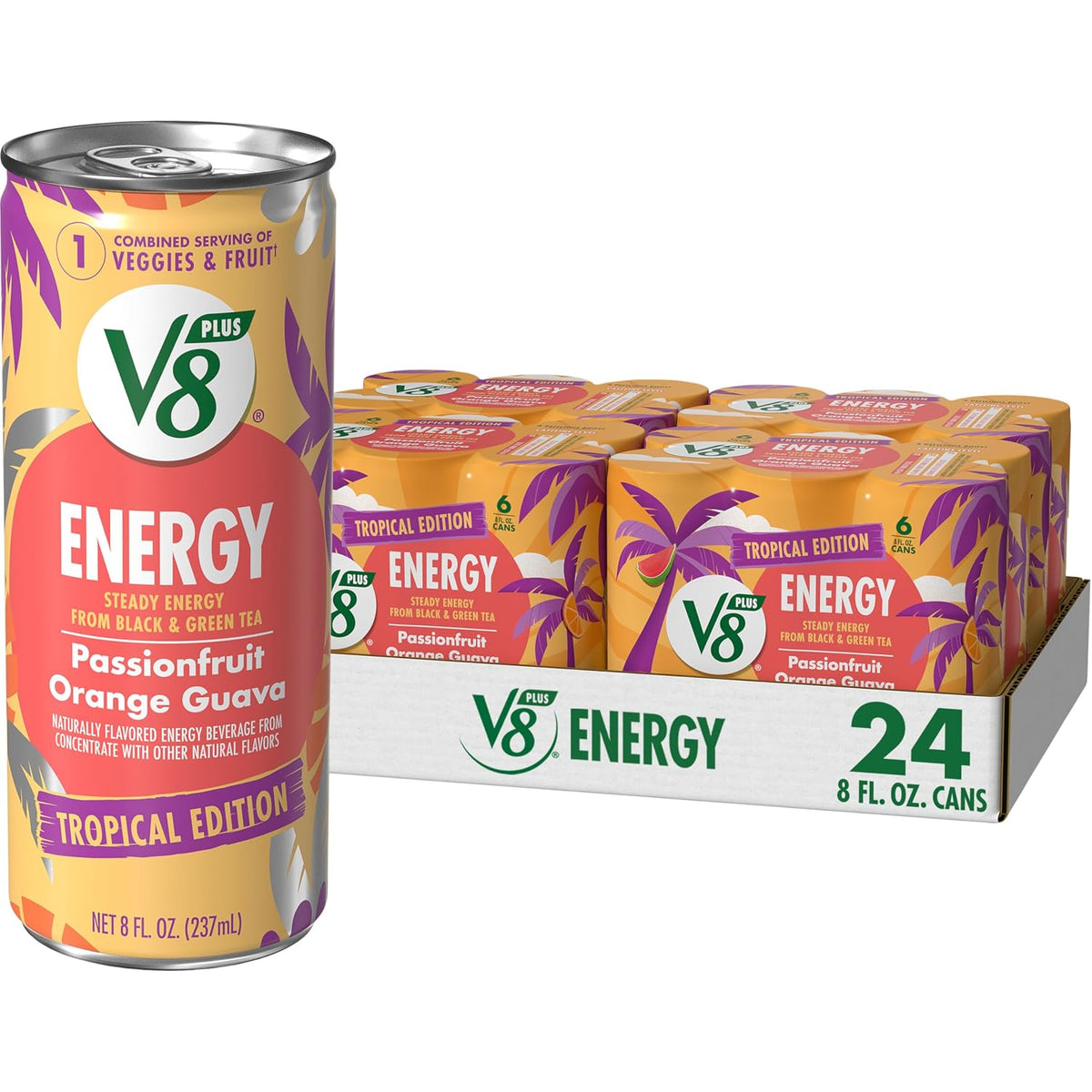V8 +Energy tropical juice energy drink can