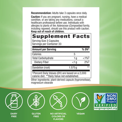 Non-GMO dandelion root capsules by Nature's Way