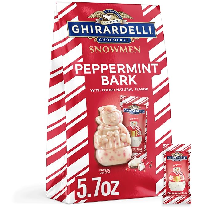 Ghirardelli Peppermint Bark Snowmen holiday chocolate candy bag