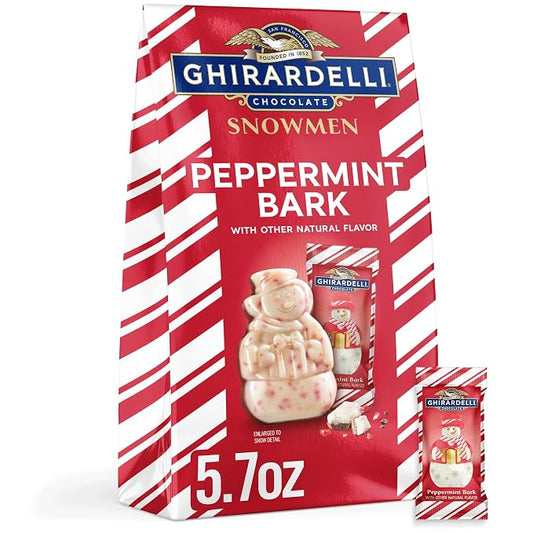 Ghirardelli Peppermint Bark Snowmen holiday chocolate candy bag
