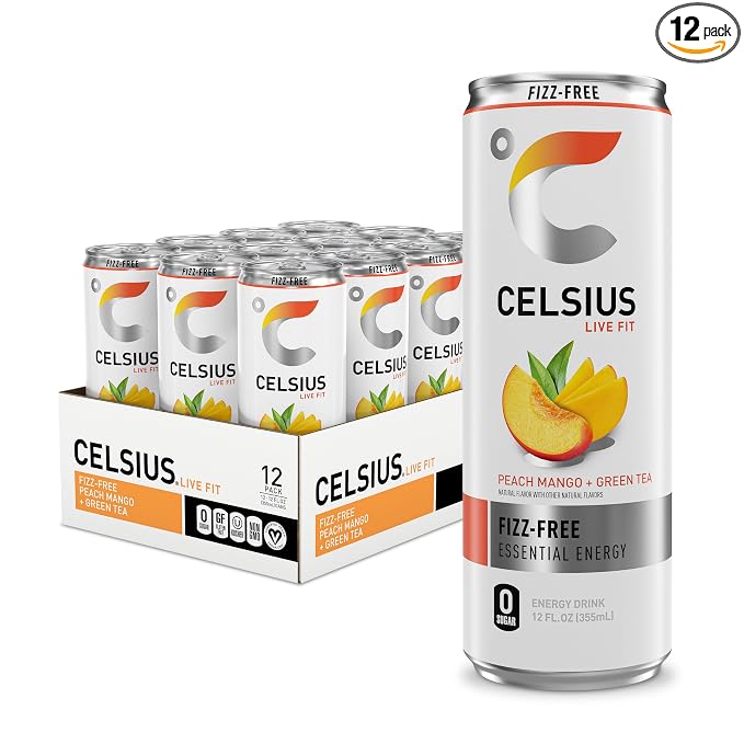 CELSIUS Peach Mango Green Tea sugar free energy drink 12 pack