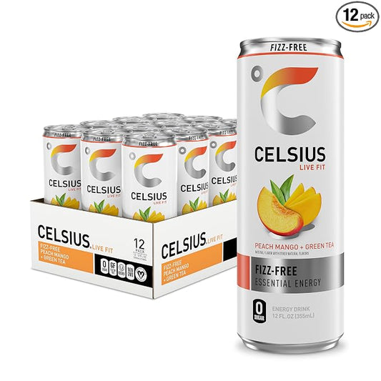 CELSIUS Peach Mango Green Tea sugar free energy drink 12 pack