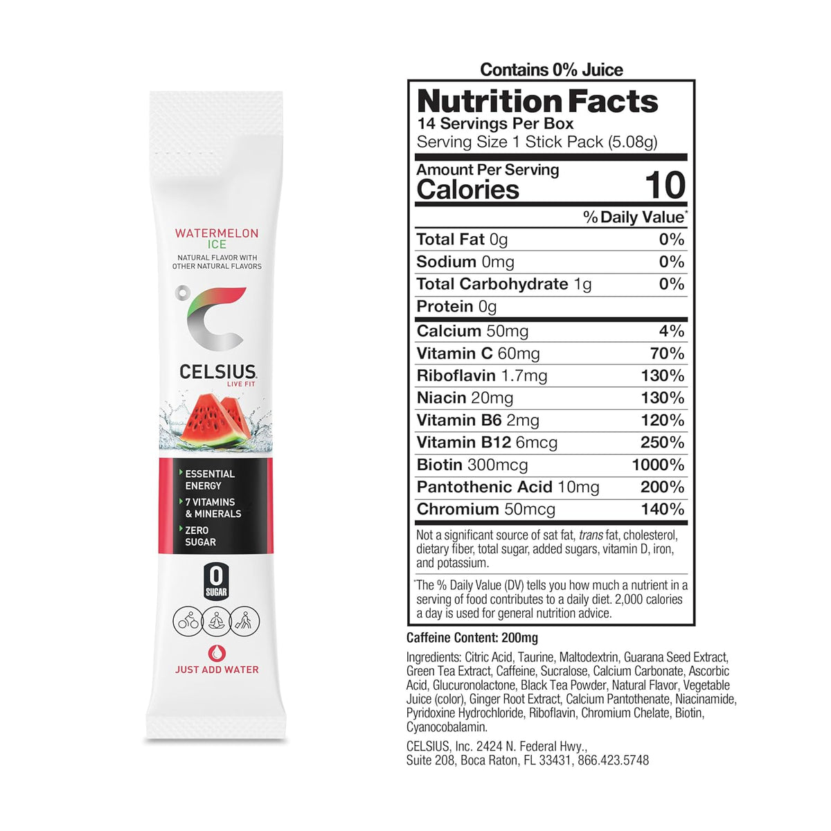 CELSIUS Watermelon Ice 14 count energy powder pack