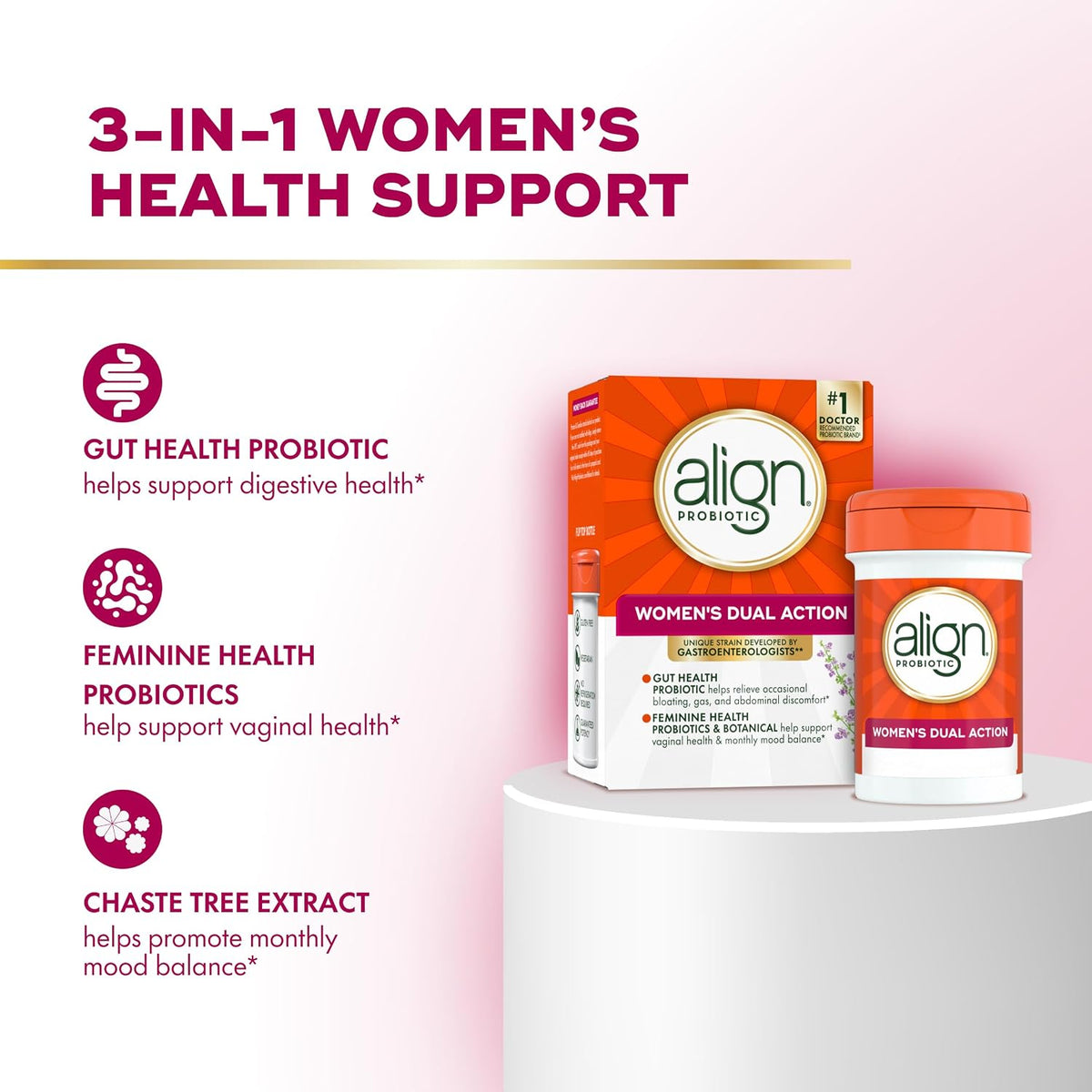 Align Dual Action probiotic bottle for daily wellness