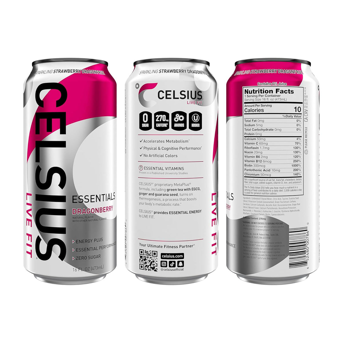 CELSIUS Sparkling Dragonberry strawberry dragon fruit flavor