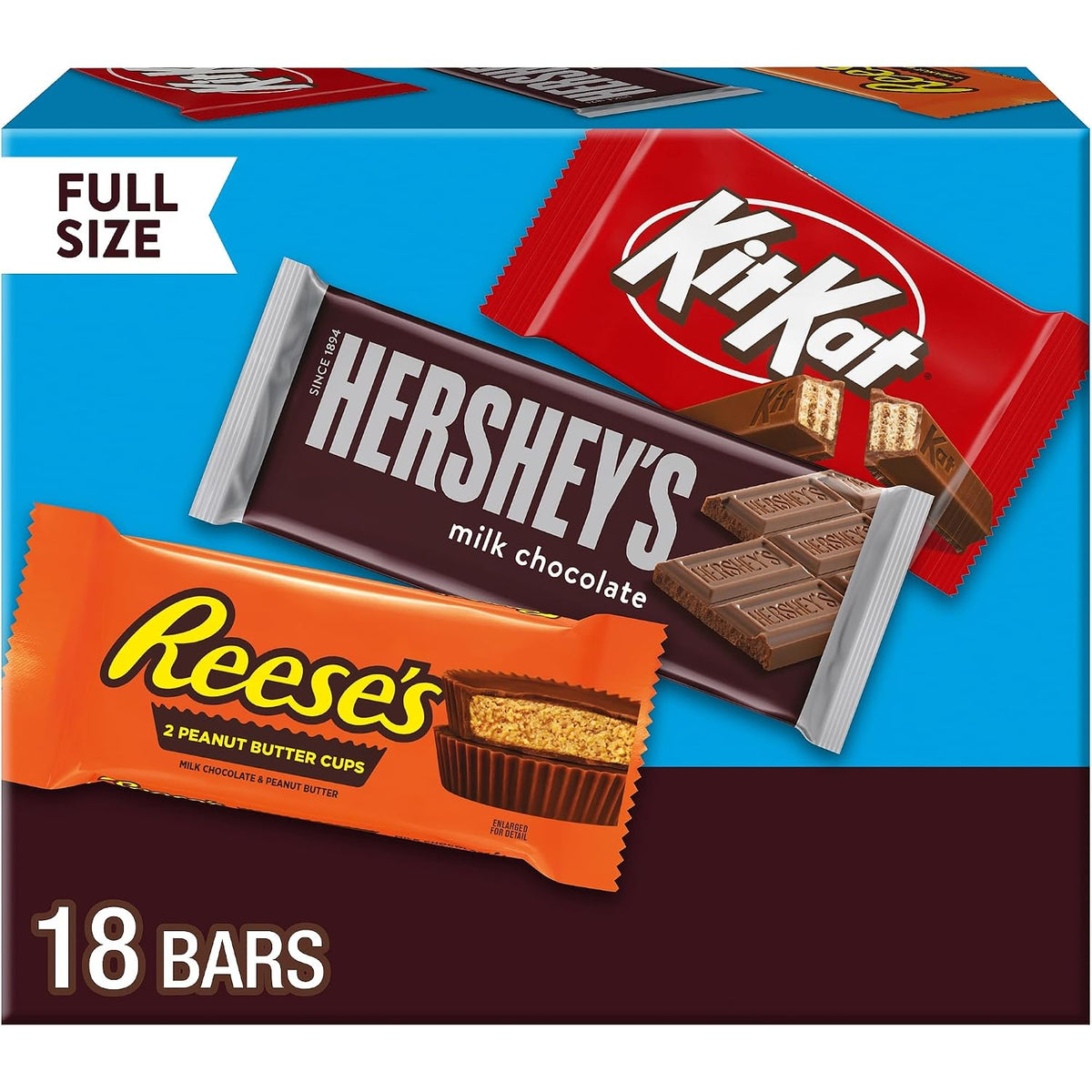 Assorted full-size milk chocolate candy bars variety pack