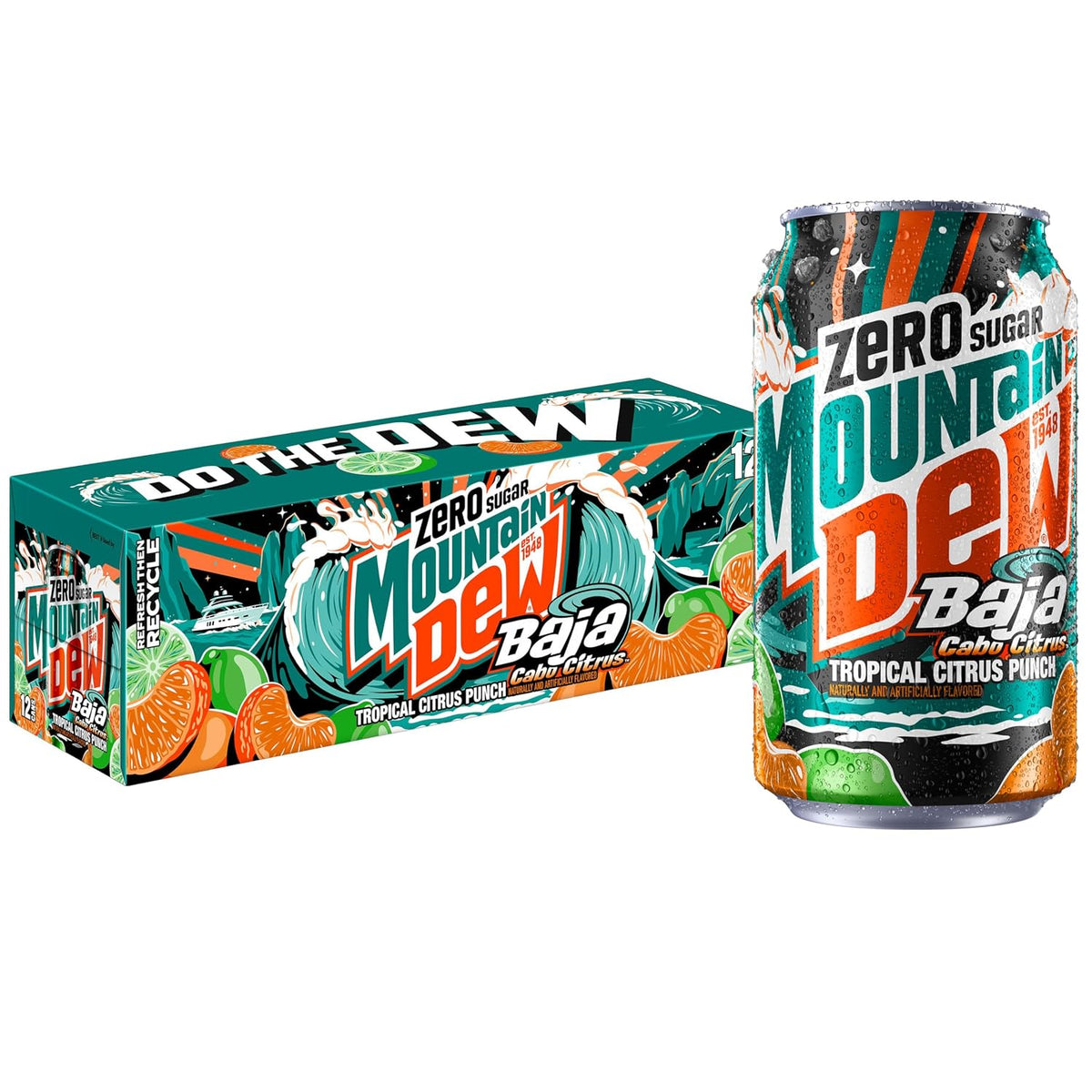 Mountain Dew zero sugar citrus soft drink cans