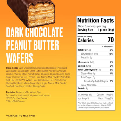Dark chocolate peanut butter wafer candy bar package
