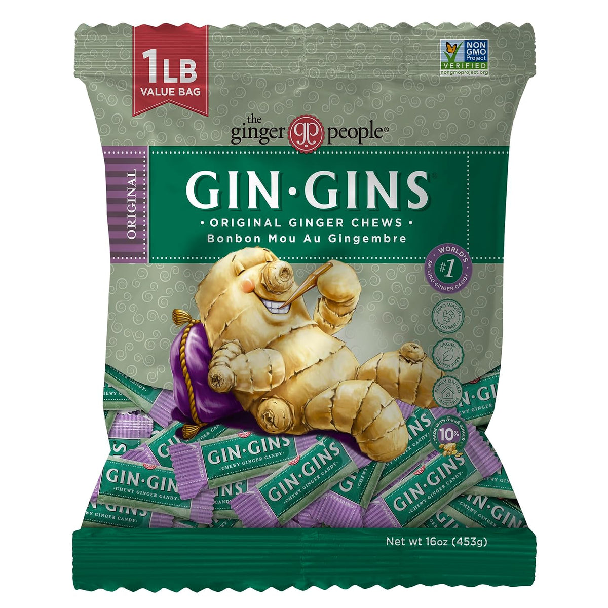 Individually wrapped ginger chews made with fresh ginger