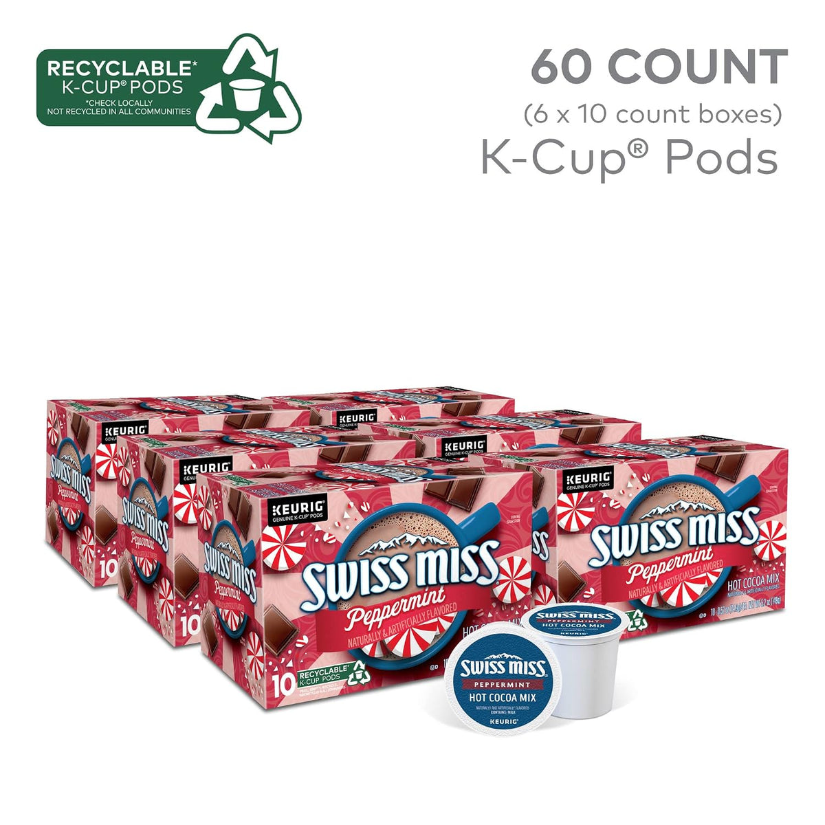 Swiss Miss peppermint cocoa K-Cups in six packs of ten