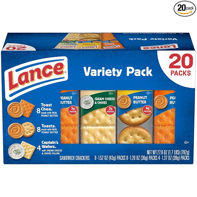 Lance assorted sandwich crackers 20 count variety pack box