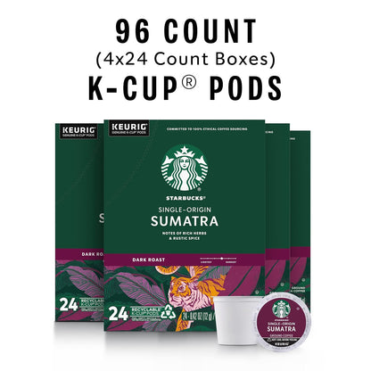 96 count Starbucks Sumatra K-Cup pods for Keurig brewers