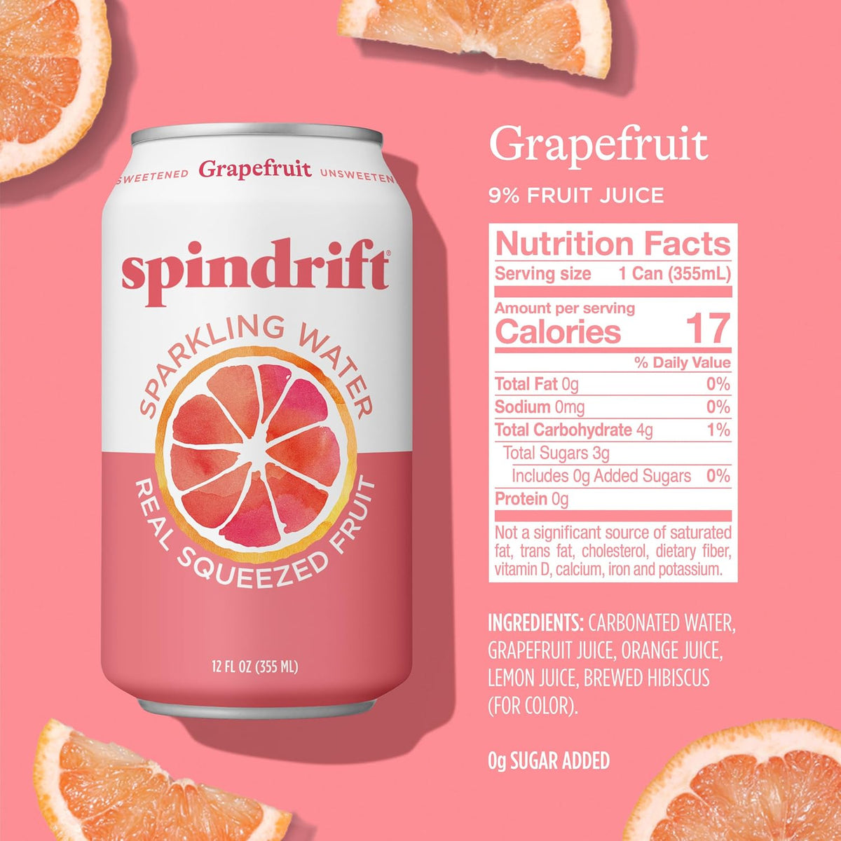 Real squeezed grapefruit sparkling water by Spindrift