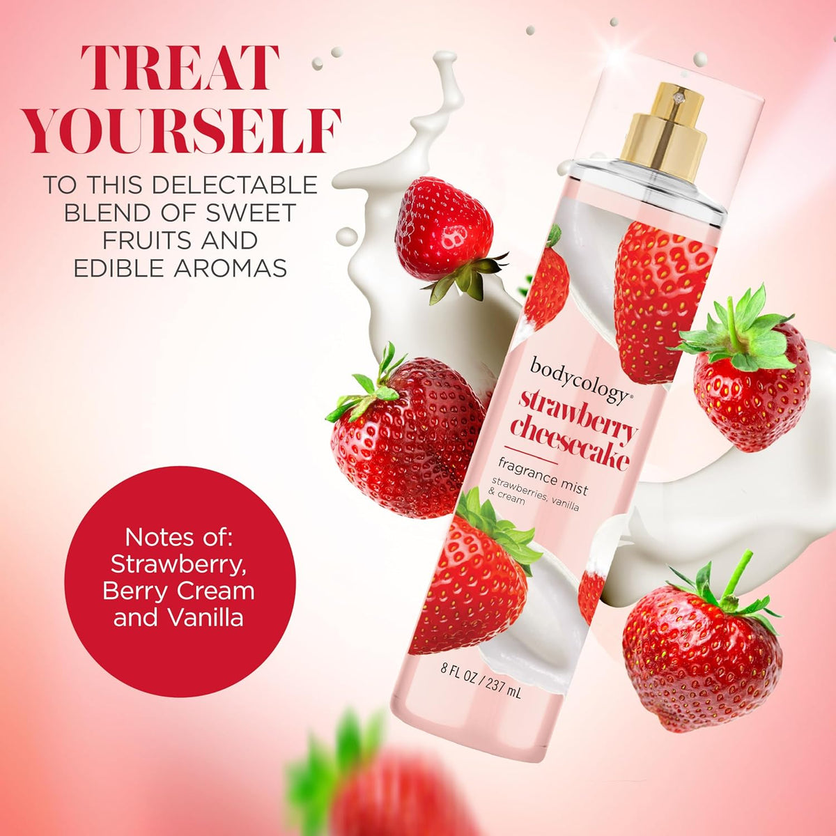 Strawberry vanilla women's body mist bottle