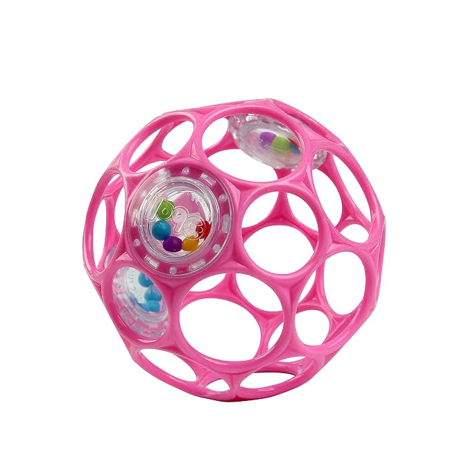 Bright Starts pink Oball easy-grasp baby rattle ball