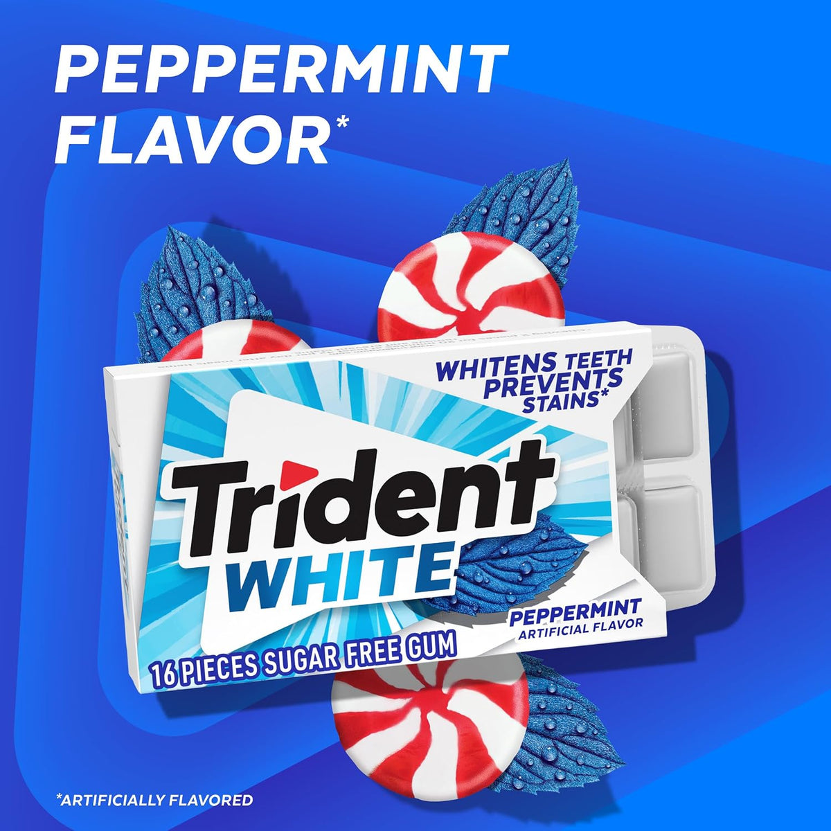 Trident White sugar-free gum packs with 16 pieces each