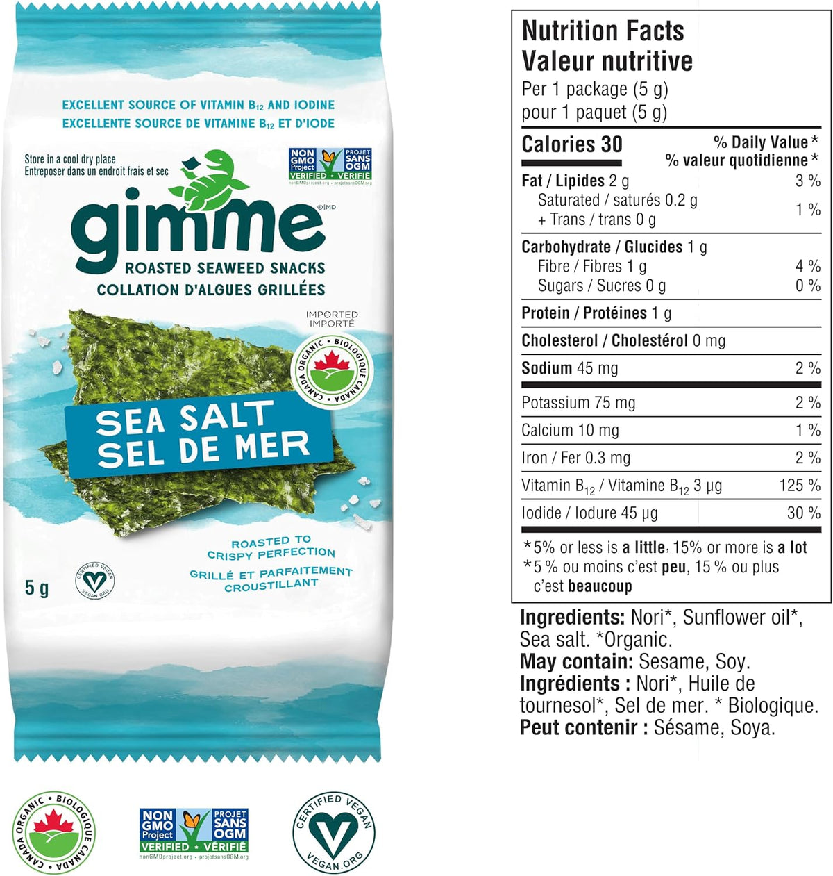 Organic crispy roasted seaweed snacks by gimMe