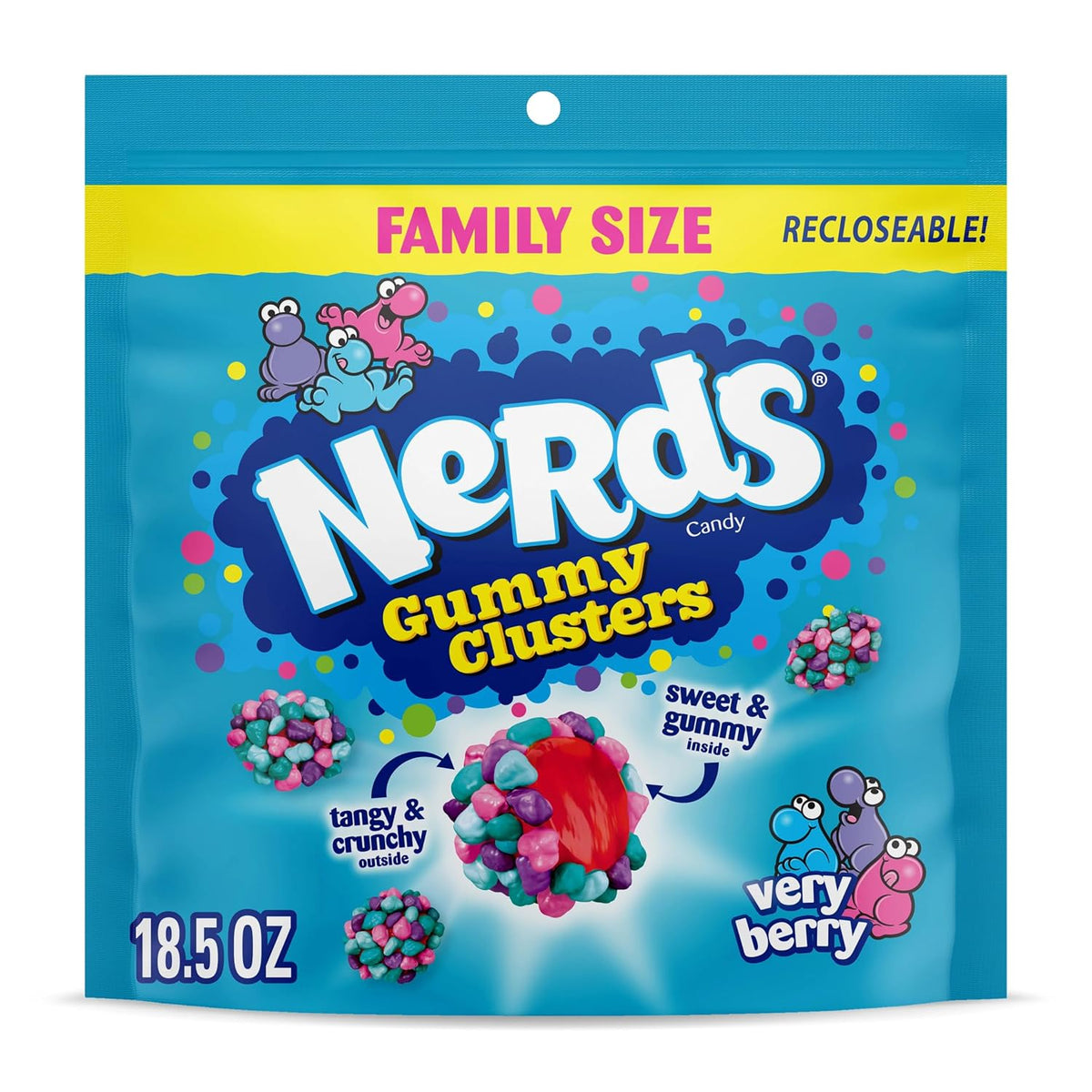 Crunchy and gummy NERDS Very Berry candy clusters