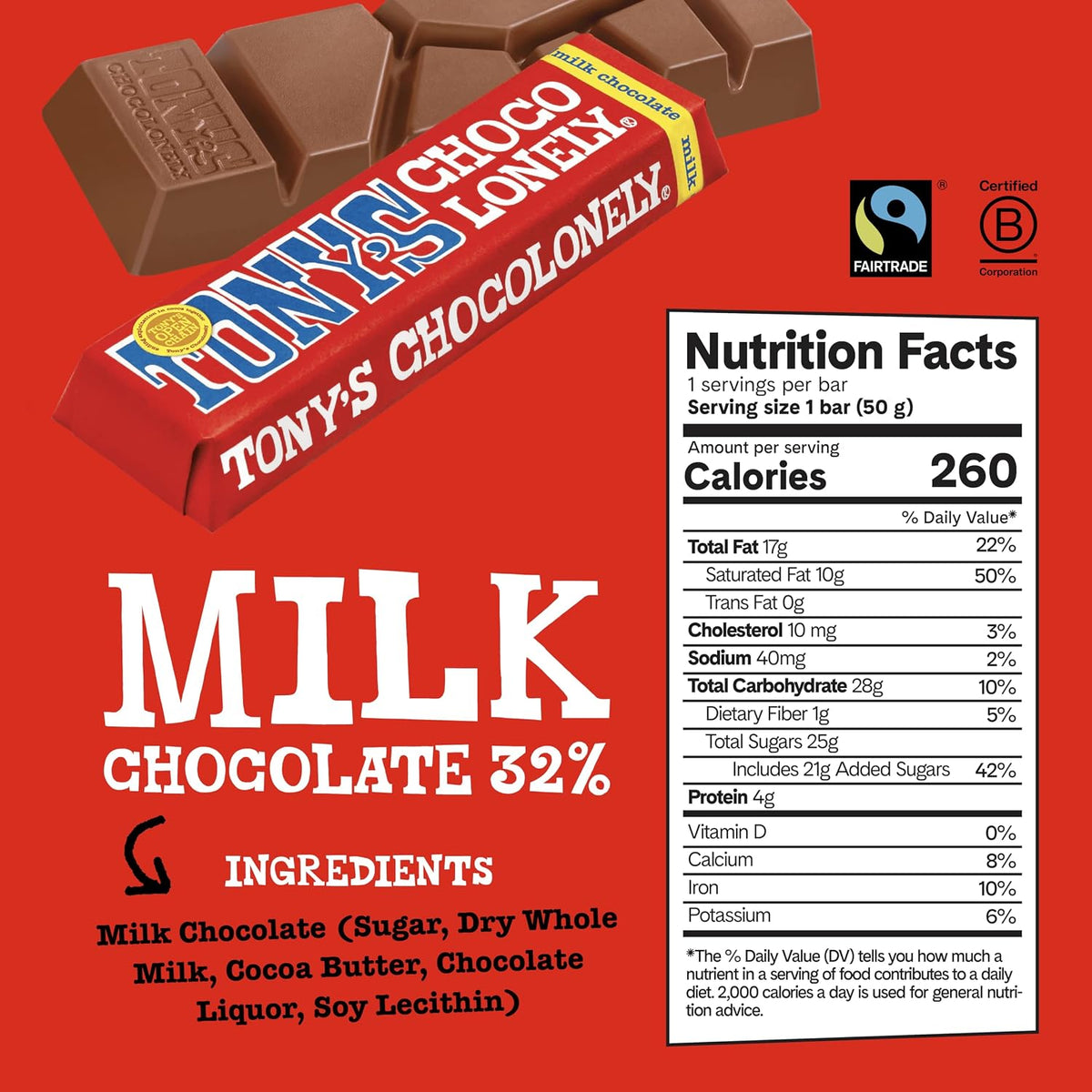 Tony’s Chocolonely Fairtrade cocoa chocolate bar