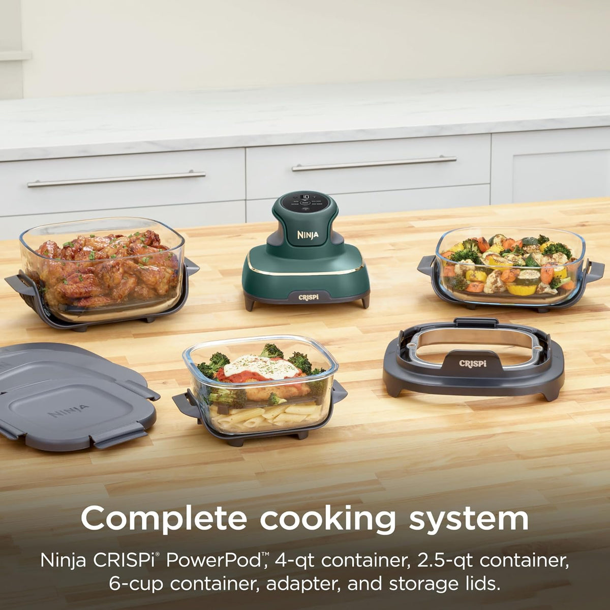 Ninja Crispi compact air fryer system in emerald