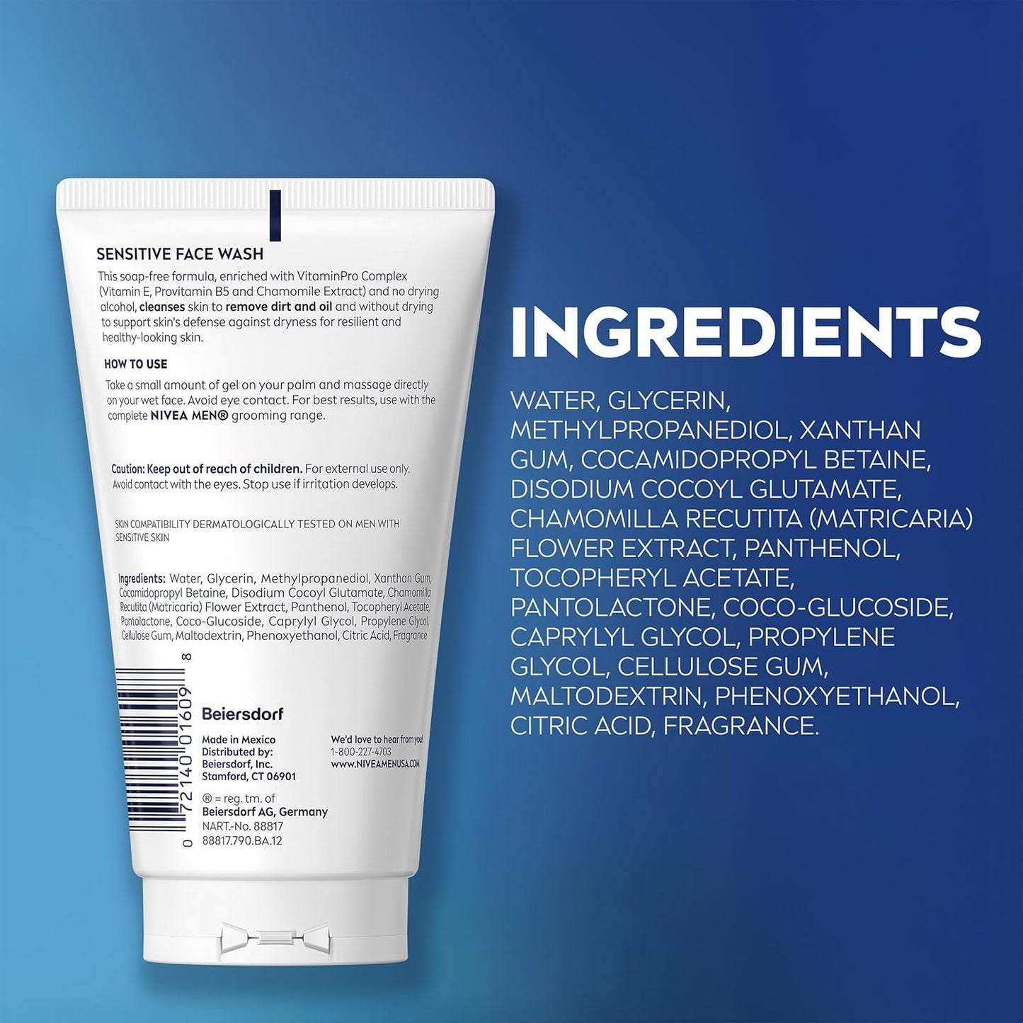 Visit the NIVEA MEN Store — NIVEA MEN Sensitive Face Wash with Vitamin E and Chamomile Extract, No Drying Alcohol, Gentle Face Wash for Men with Sensitive Skin, 5 Fl Oz Tube