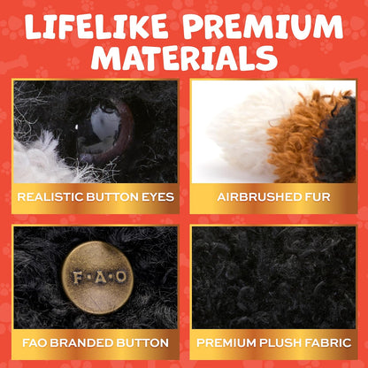 Large black white and brown stuffed Bernadoodle dog