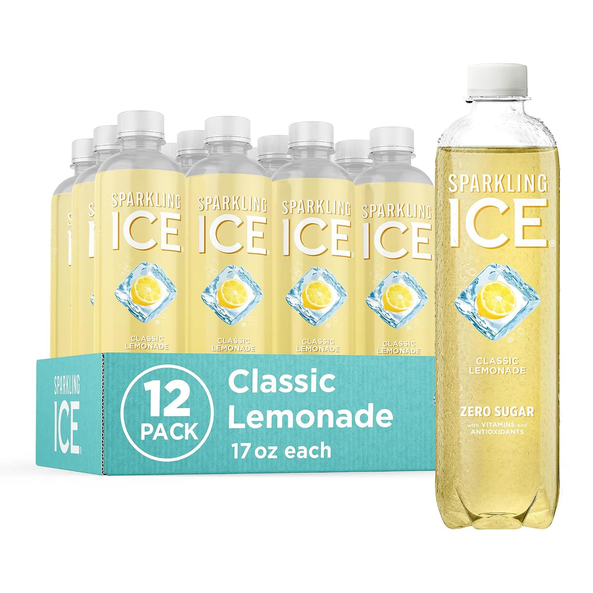Sparkling Ice zero sugar lemonade flavored water bottles