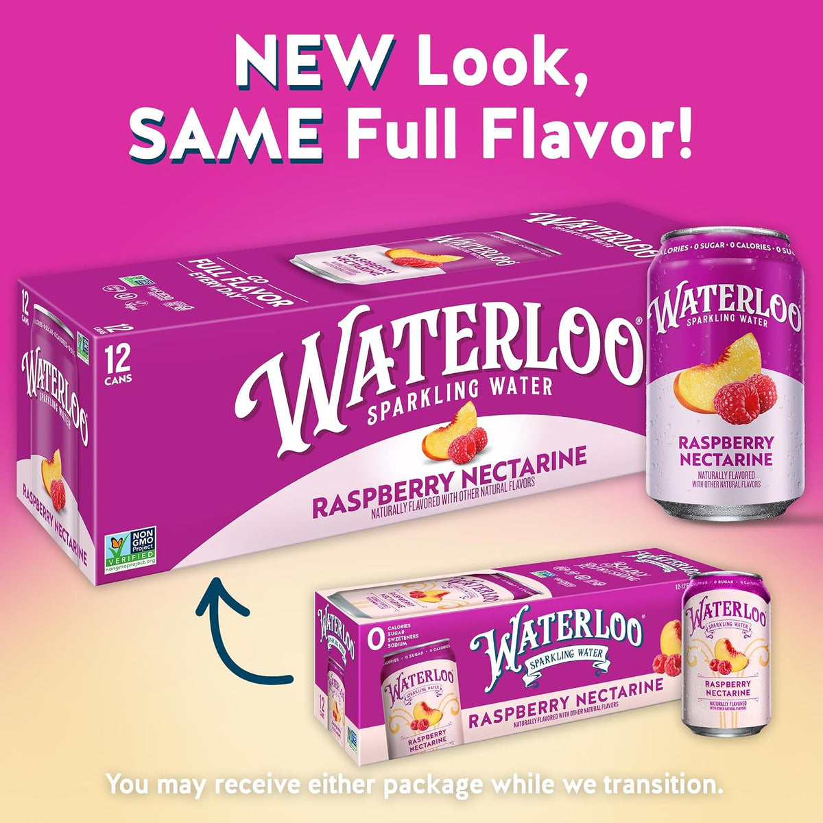 Raspberry Nectarine flavored sparkling water cans