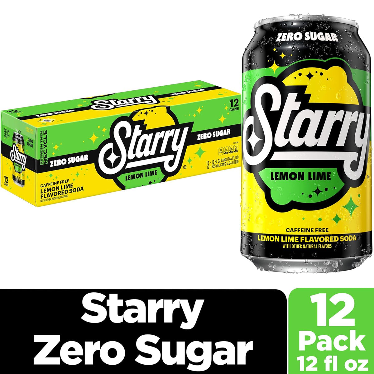 Starry Lemon Lime Zero Sugar Soda pack of 12