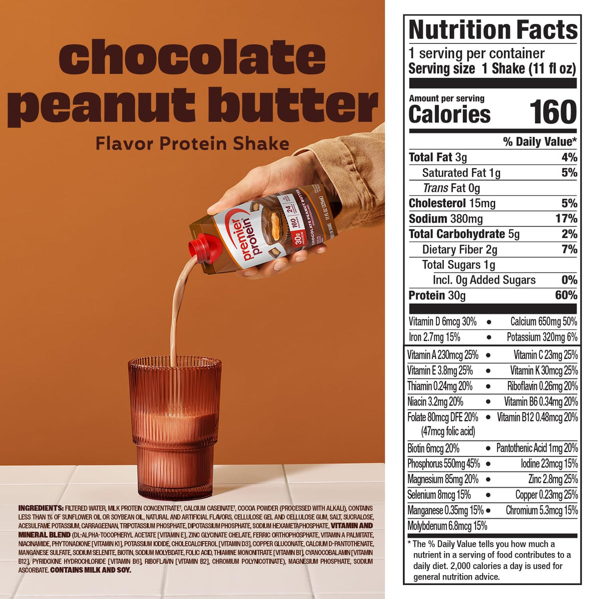 Chocolate Peanut Butter Premier Protein ready to drink shake