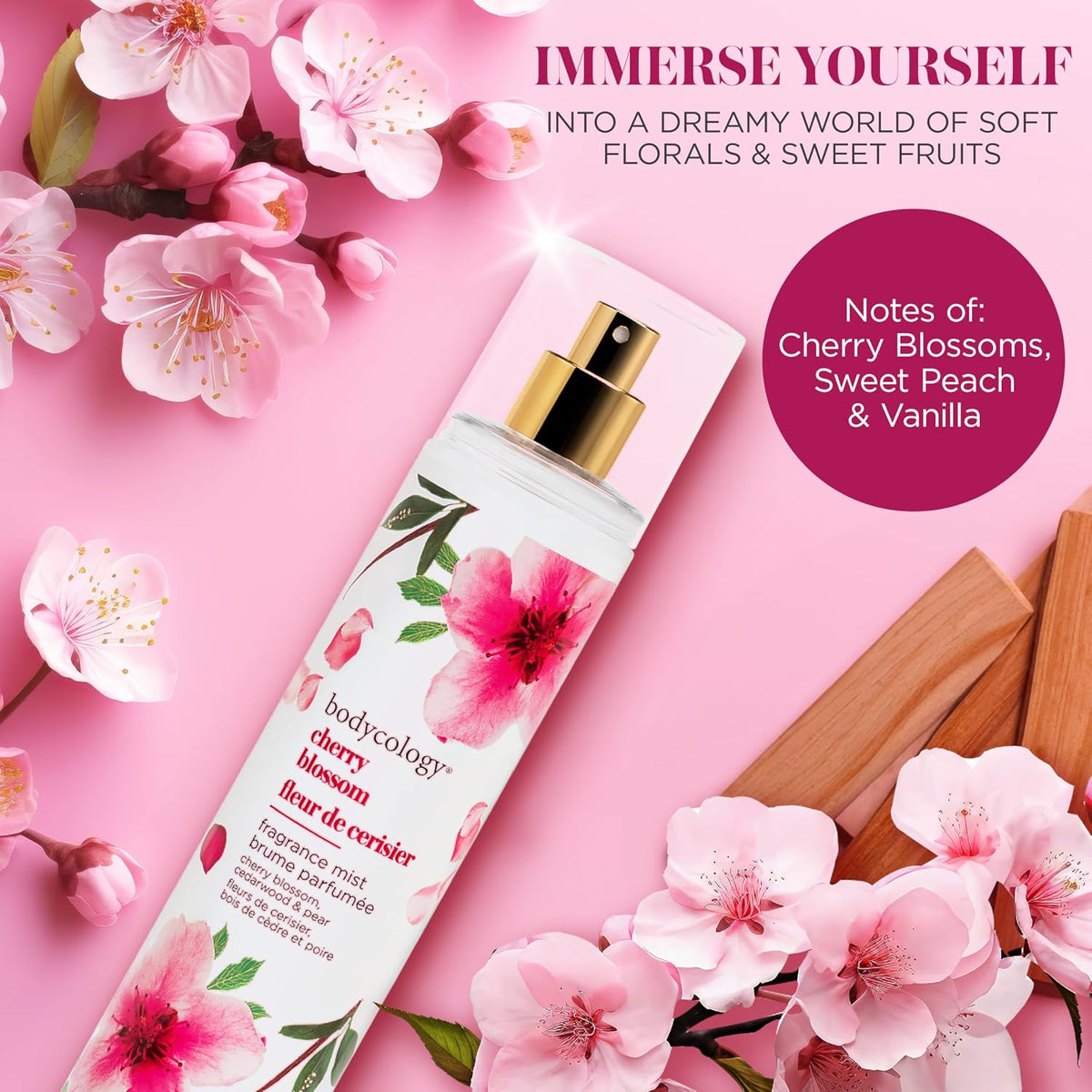 Bodycology floral body mist with peach and vanilla notes