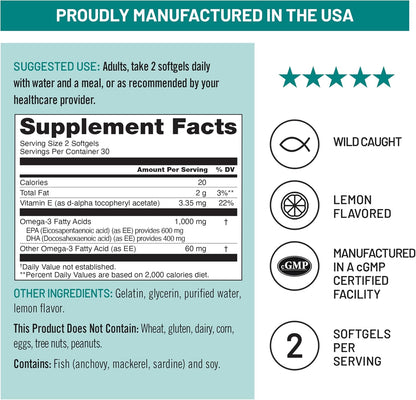 Sustainably sourced fish oil softgels with vitamin E