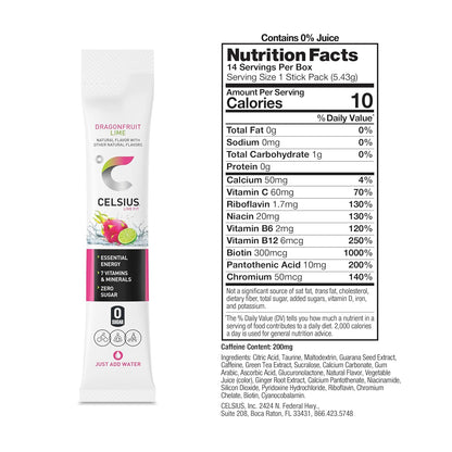 CELSIUS Dragonfruit Lime drink mix packets