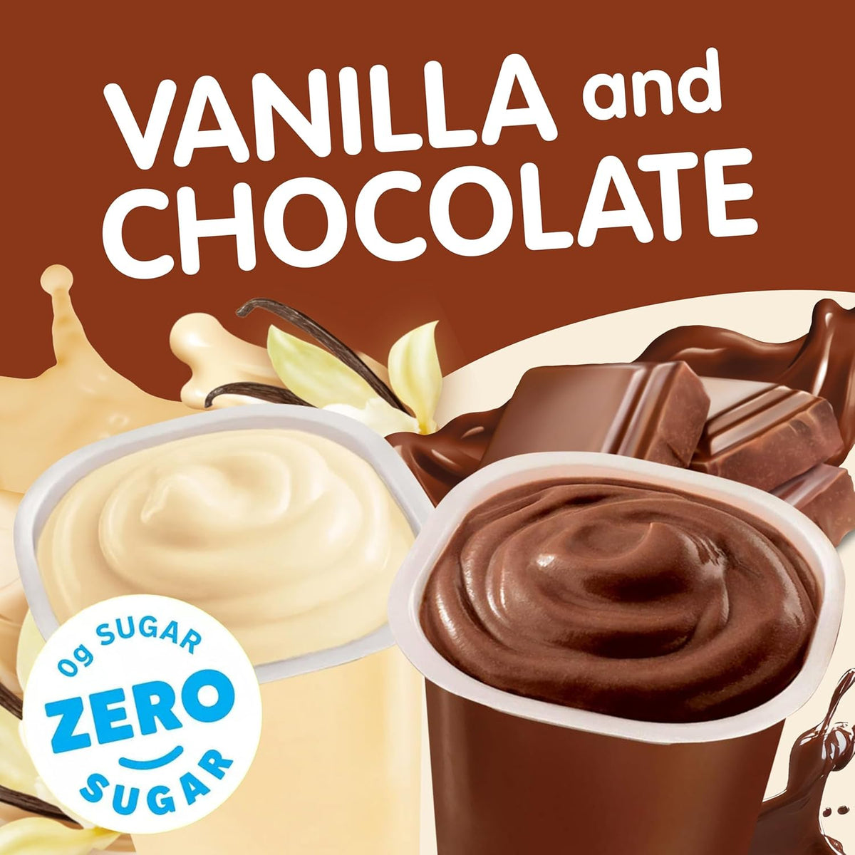 Chocolate and vanilla zero sugar pudding snack cups