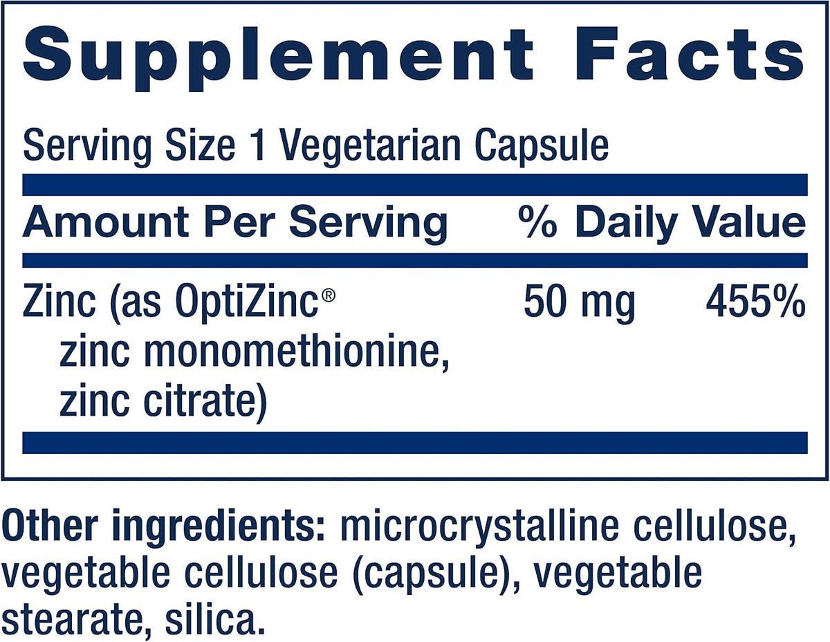 Life Extension Zinc Caps mineral supplement label