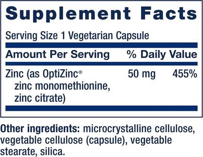 Life Extension Zinc Caps mineral supplement label
