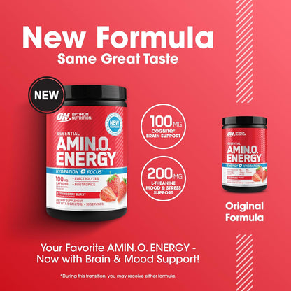Amino Energy Powder Plus Focus strawberry supplement container