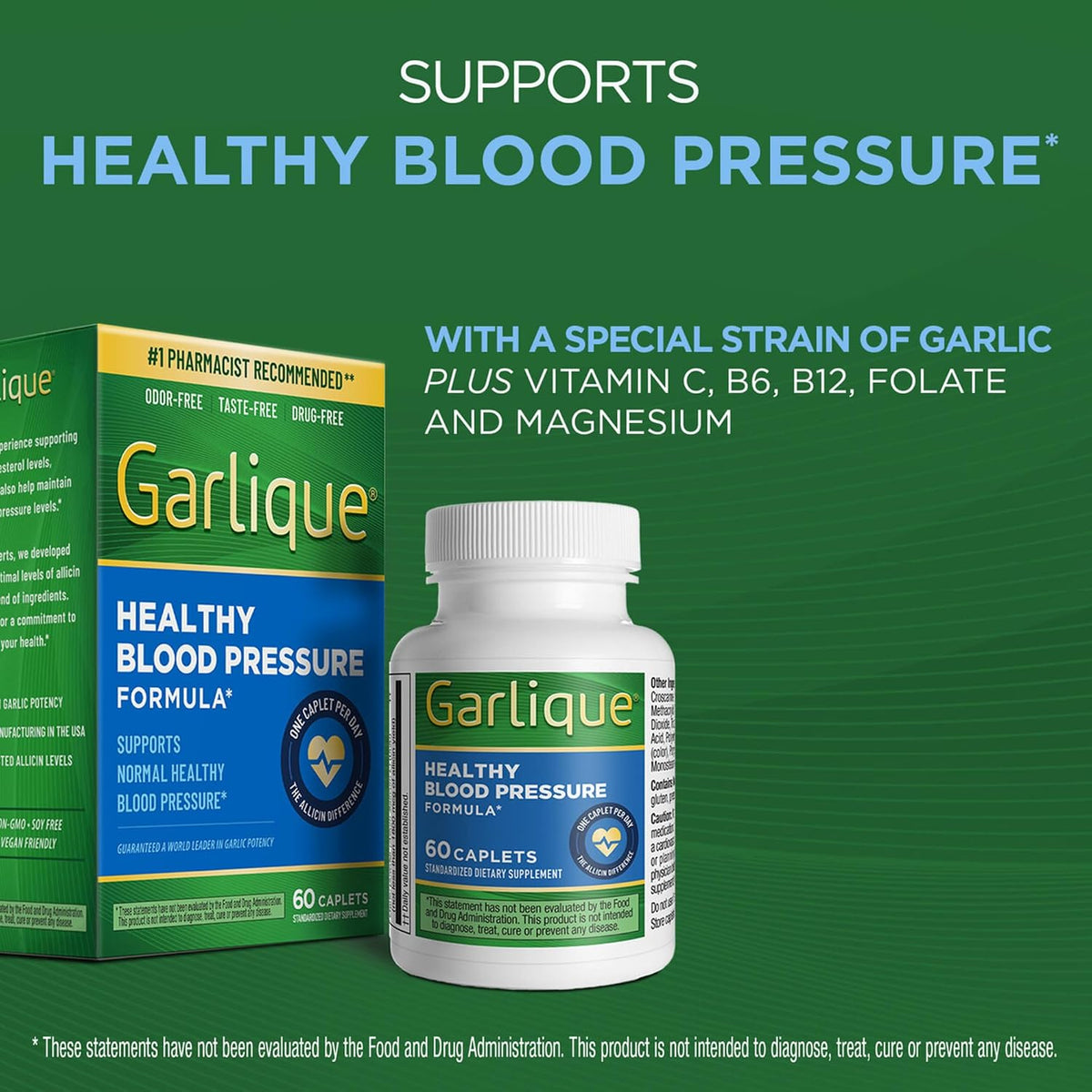 Garlique healthy blood pressure formula supplement bottle
