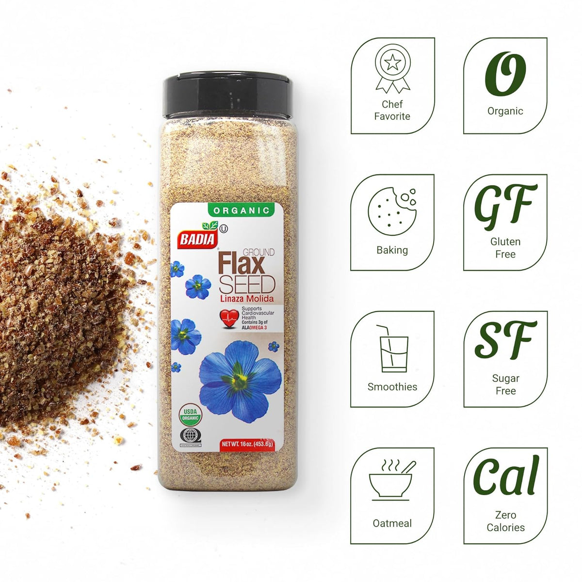 Badia flax seed package with fiber and omega 3