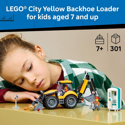 LEGO backhoe loader with worker minifigures