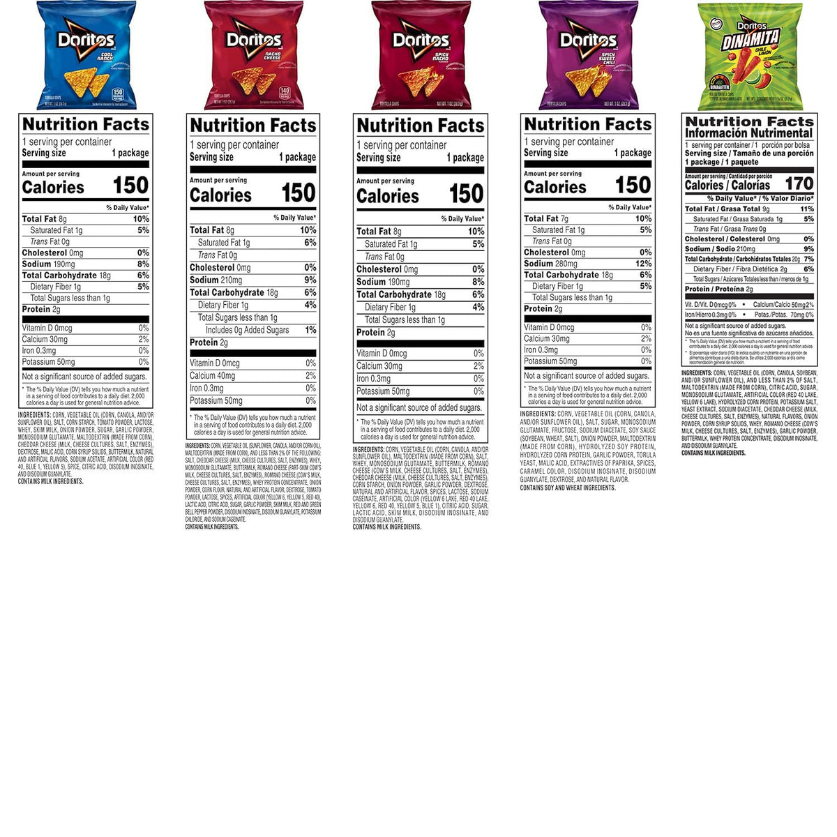 Doritos variety pack of flavored tortilla chips